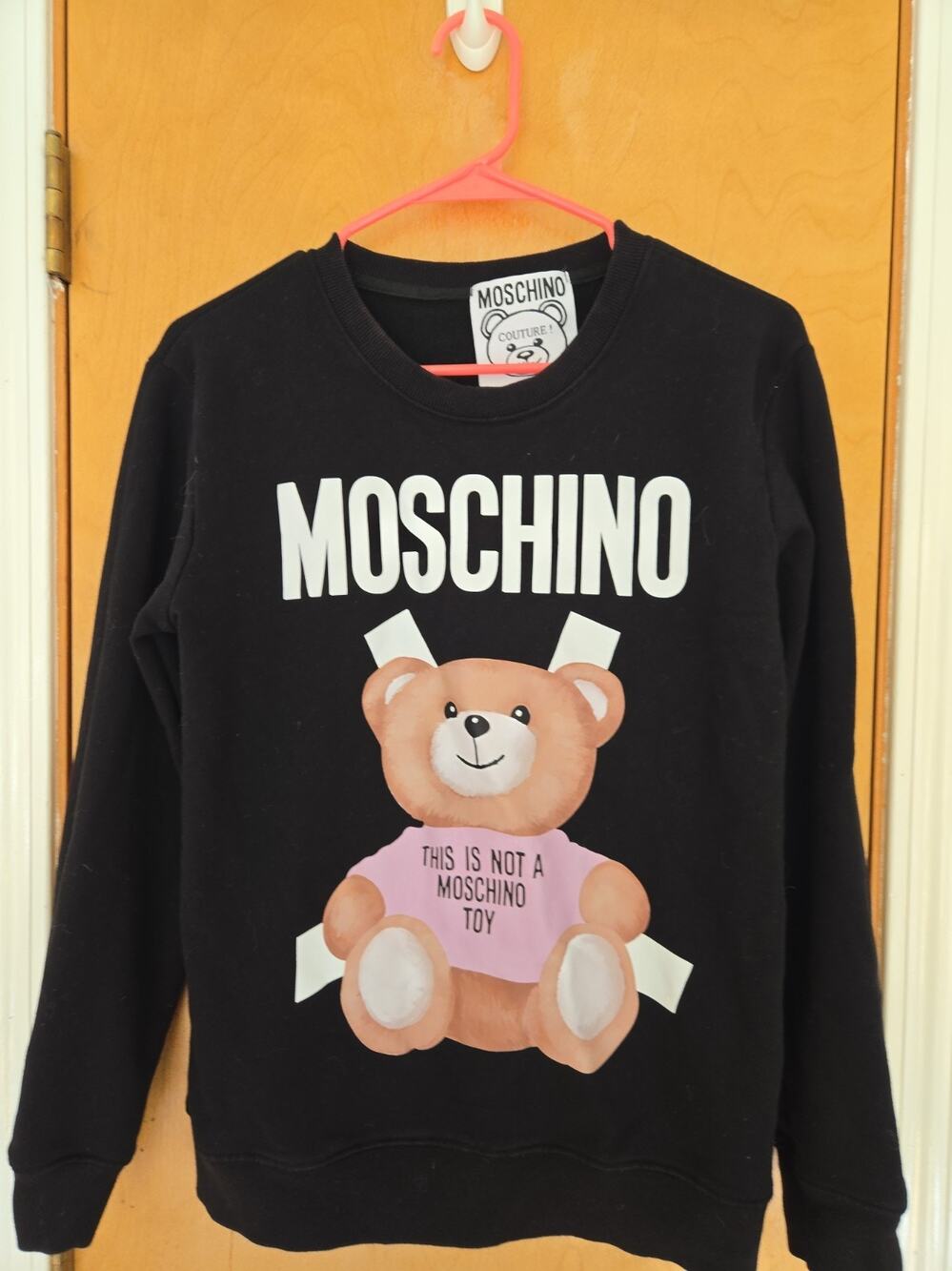 Moschino Hoodie Womens Large Black Couture Teddy Bear Graphic Sweatshirt Y2K